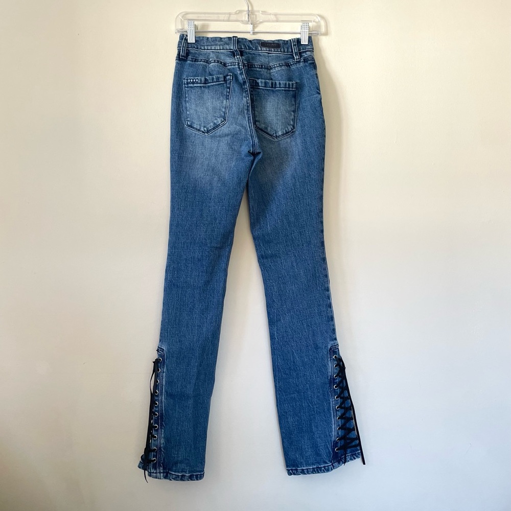 Free People Blank NYC The Hoyt High Rise Mini Flare Lace Up Jeans Size 26 - Picture 11 of 15